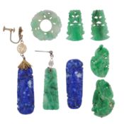 A collection of jadeite and lapis lazuli carvings