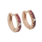 A pair of ruby and diamond hoop earrings