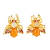 A pair of opal and ruby fly stud earrings