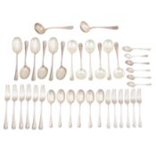 London, various dates and makers. A George V sterling silver part- canteen/ flatware,