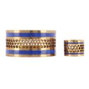 A lapis lazuli and brass ring and a child bangle suite