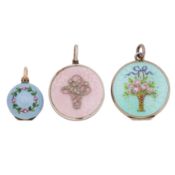 Three enamelled pendants