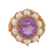 An amethyst and pearl dress ring
