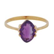 An amethyst single stone ring