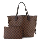 Louis Vuitton Damier Neverfull MM Tote Bag, Ebene Cerise, N40599, Brown with Gold Hardware.