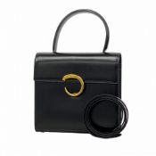 Cartier Panther Handbag Leather Black Women's