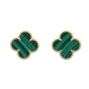 Van Cleef & Arpels Vintage Alhambra Earrings in 18K Yellow Gold with Malachite and Green Stones for
