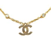 Chanel Coco Mark Long Chain Necklace, Gold Plated with Rhinestones, Women's, CHANEL