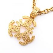 CHANEL Triple Coco Mark Necklace, Gold Plated, Women's