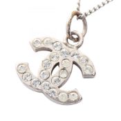 Chanel Coco Mark Necklace, Stainless Steel with Rhinestones, Women's, Silver and Clear