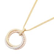 Cartier Trinity Necklace, Large Pavé Diamond 18K Yellow Gold, White or Pink Clear Diamond, Women's,