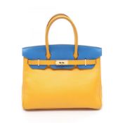 Hermes Hermès Birkin 30 handbag, leather, Couchvel, women's, yellow and blue