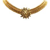 CHANEL Lion Double Chain Choker Necklace, Gold Plated, Women's
