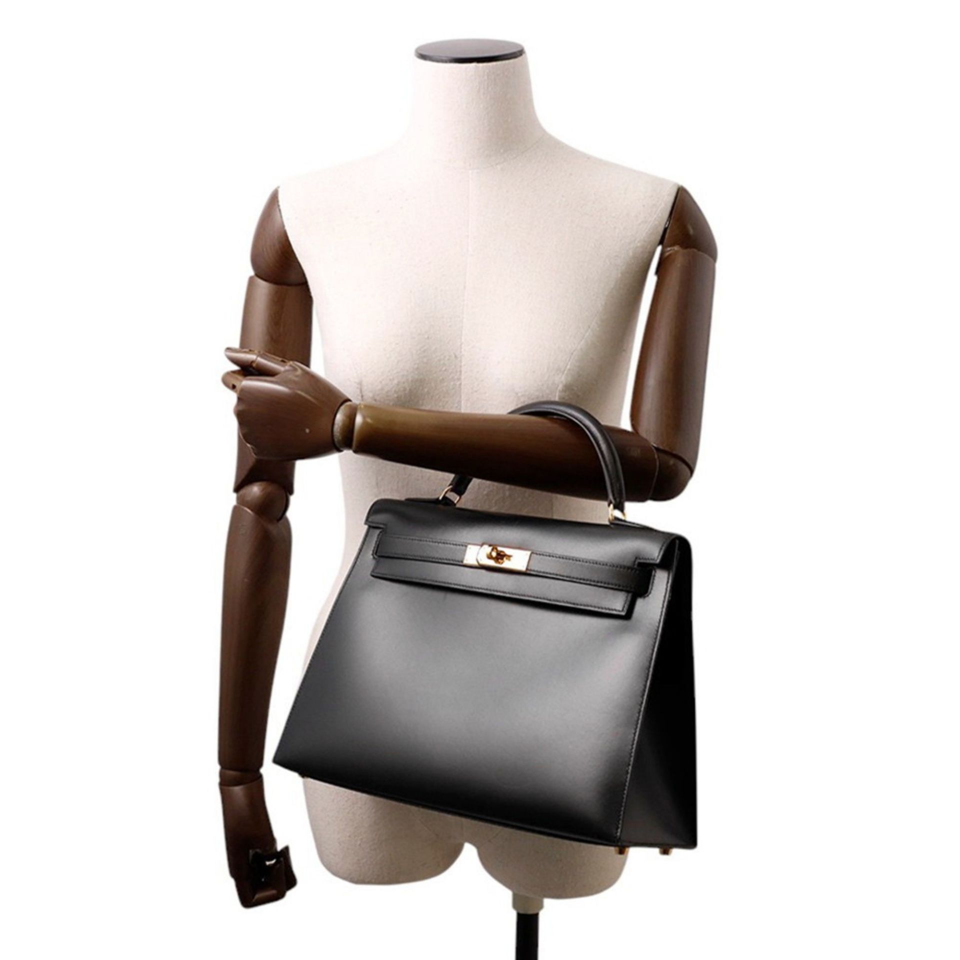 Hermès Kelly 32 Handbag, Black Box Calf Leather, with Exterior Stitching, C Stamp, HERMES 2-Way Bag, - Image 4 of 19