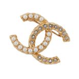 CHANEL Brooch Coco Mark Faux Pearl Rhinestone B23A ABB082