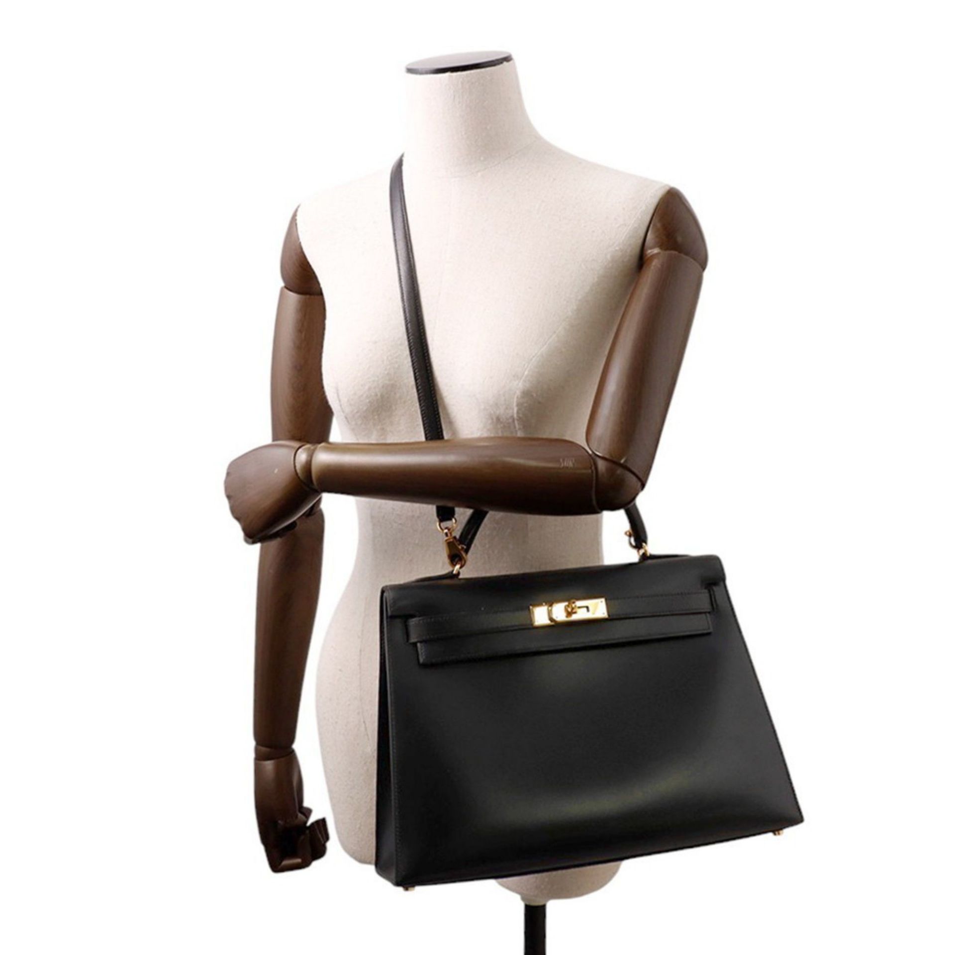 Hermès Kelly 32 Handbag, Black Box Calf Leather, with Exterior Stitching, C Stamp, HERMES 2-Way Bag, - Image 5 of 19