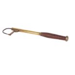 A Victorian brass telescopic fishing gaff with turned mahogany handle, 91cms extended. Condition