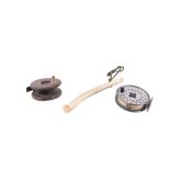 A Hardy Bros fly reel “The Viscount 140” 3.5inch; a mahogany star back reel; together with an antler