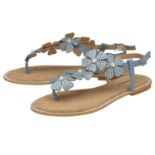 Grade-C0 ref Lot335 TJC DUNLOP Rae Floral Embellished Sandals (Size 5) - Dusky Blue RRP £19
