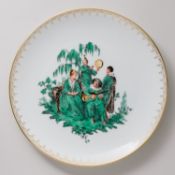 Meissen Wandteller Watteaumalerei Kupfergrün 25,5 cm 4. Wahl unbeschädigt