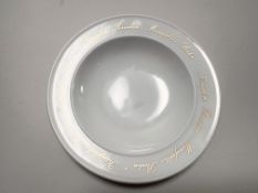 KPM Berlin Urania Weiß kleines Schälchen mit goldener Inschrift 13 cm