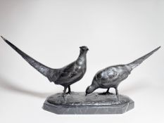 Prof. Hermann Hugo Otto POERTZEL (1876 - 1963) Bronze Fasanenpaar auf Marmorplatte sign.