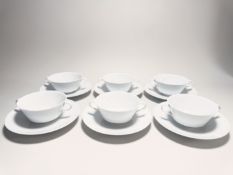 KPM Berlin Urania Weiß 6 x Suppentasse mit Untertasse 18 cm