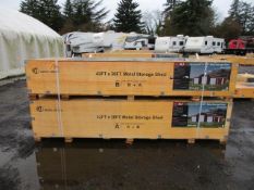 2025 KJ K4230G 42' X 30' METAL STORAGE SHED W/ (3) ROLL-UP DOORS & SIDE MAN DOOR, RED-BROWN COLOR