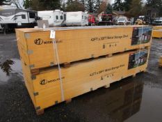 2025 KJ K4230G 42' X 30' METAL STORAGE SHED W/ (3) ROLL-UP DOORS & SIDE MAN DOOR, RED-BROWN COLOR