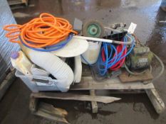 ASSORTED AIR HOSES, PRESSURE WASHER HOSES, SPEAKERS, MOWER, WASHER ATTACHMENT, SPEEDY AIR