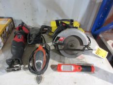 SKILSAW 7 1/4'' CORDED CIRCULAR SAW, UNUSED STANLEY CLAMPING MITER BOX W/ SAW, CORDED RECIPROCATING