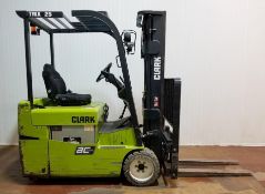 CLARK (2013) TMX25 2,500 LB. CAPACITY 36V 3-WHEEL ELECTRIC FORKLIFT WITH 187” MAX. LIFT HEIGHT, 3-