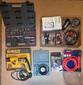 LOT/ SHOP TOOLS - INCLUDING DEWALT ELECTRIC DRILL, SOCKET SET, TESTING EQUIPMENT, GRINDING