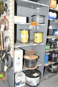 LOT/ CONTENTS OF SHELF - ELECTRICAL CABLE - VARIOUS SIZES WITH RETRACTABLE WORK LIGHT