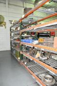 LOT/ CONTENTS OF SHELF - INCLUDING RISER BLOCKS, FLANGES, SHAFT ASSEMBLIES, HYDRAULIC MOUNTS,