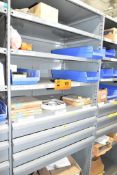 LOT/ CONTENTS OF SHELF - INCLUDING SPARE PARTS, HARDWARE, STEEL STRAPPING, STAINLESS STEEL