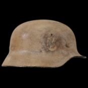 WWII Nazi German M40 SS Combat Helmet in camouflage paint, SS emblem, liner.