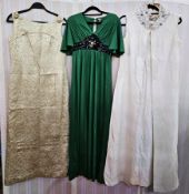Collection of 1970's/80's evening dresses to include a green polyester dress labelled 'Brijos