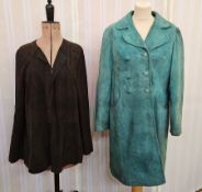 Soft suede loose brown three-quarter length jacket, a turquoise suede coat labelled 'Artex', a