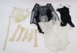 Various Edwardian lace under blouses, black, cream, lace and satin, and an assortment of knitted
