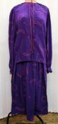 Zandra Rhodes London for Jack Mulqueen Limited silk top and skirt, purple printed with red