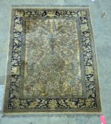 Cream ground rug with floral and stylised bird scene, multiple floral borders, 177cm x 132cm