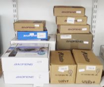 13 boxed (not all complete) two-way walkie talkie transceiver radios by Misuta, Baofeng and