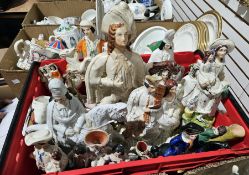 Quantity of Staffordshire flatbacks in varying conditions including figure group of a man and dog