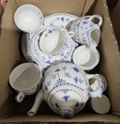 Furnivals Limited blue and white lace part tea service including teapot, teacups, saucers, etc, hand