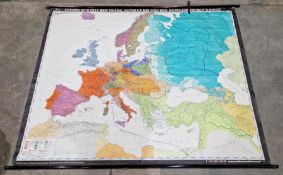 Mid century East German coloured educational hanging map of Europe, 1:3000000 scale, produced by VEB