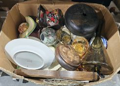 Four coloured glass Czechoslovakian wine goblets, a collection of Solien ware hat-shaped wall