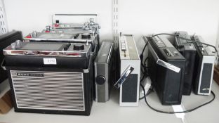Assorted vintage and other transistor radios including Sony TFM 830L and 7F-74L, Grundig Melody