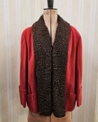 1950's red wool short jacket with brown Persian lamb collar, labelled Vendome, and a 1920's/30's