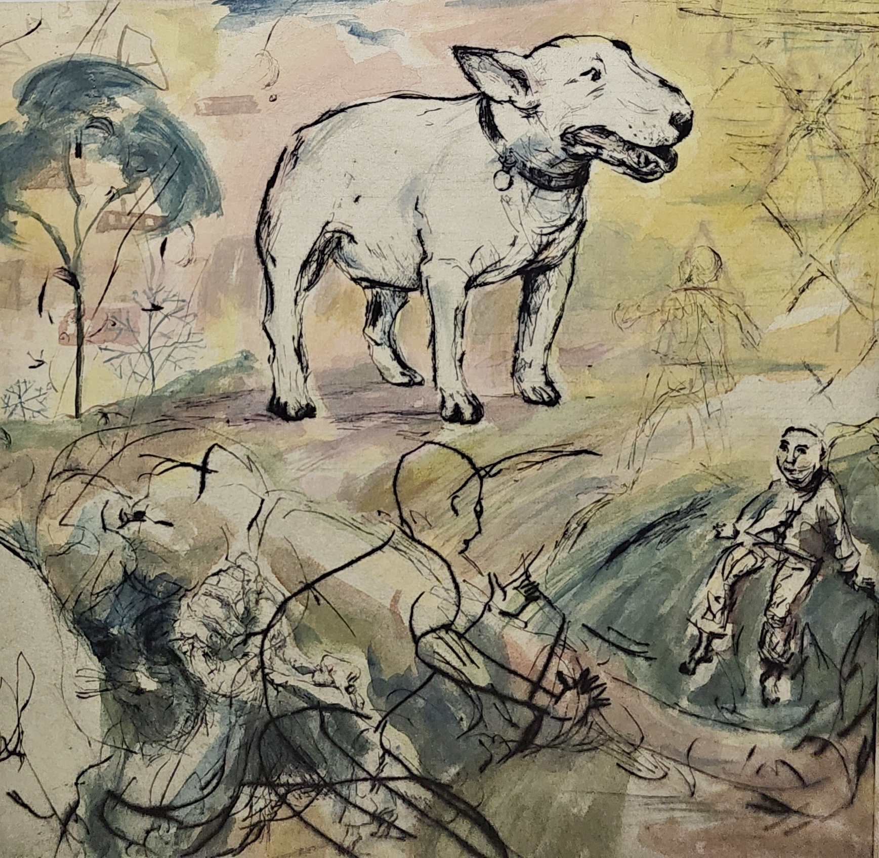 V.J. Margerison (21st Century) Coloured etching on paper Bull Dog Titled and signed in pencil,